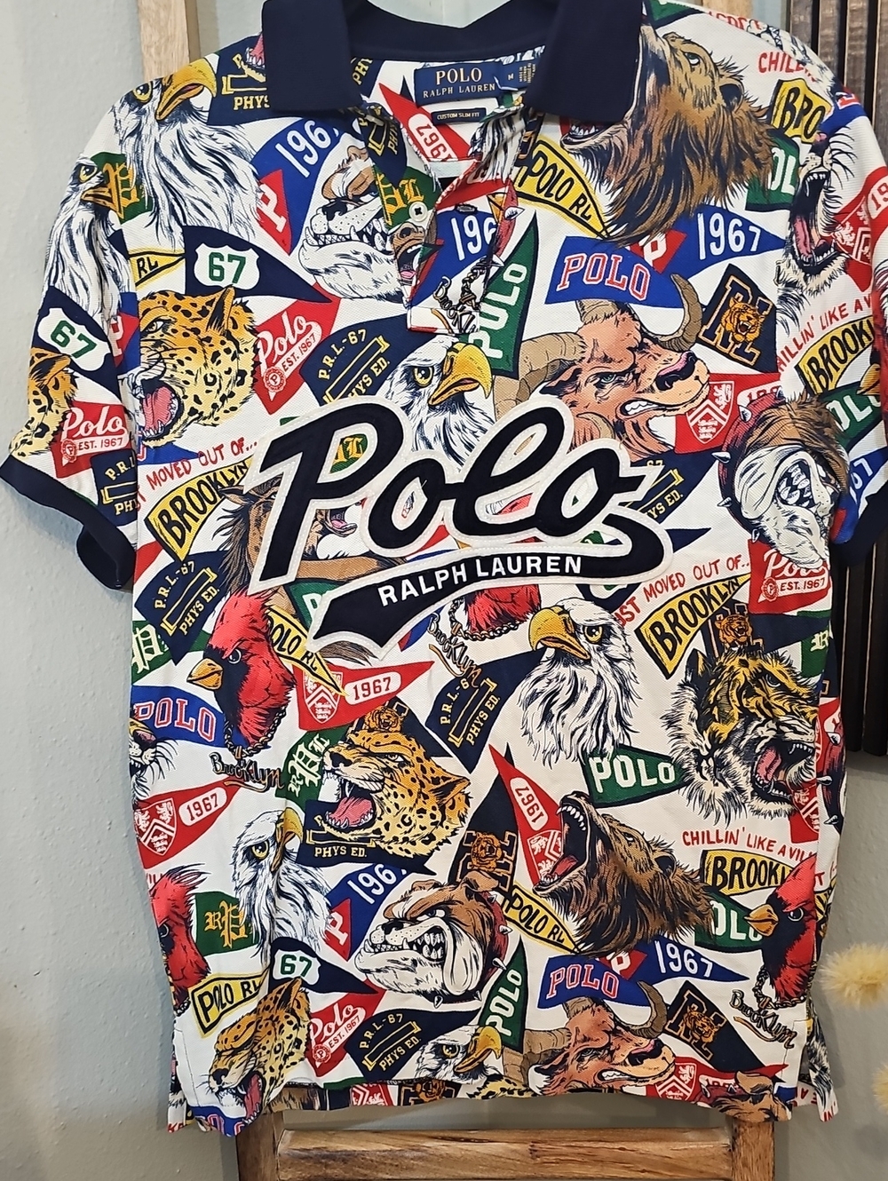Polo by Ralph Lauren Men's Collegiate Mascot Pennant All-Over Print Polo Shirt